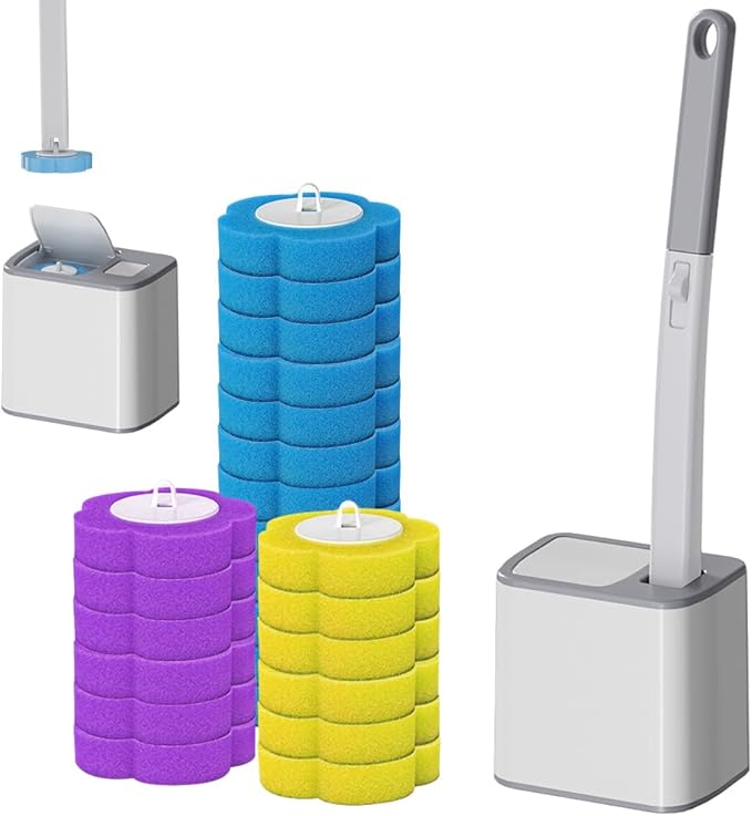 HomeBeyond Disposable Toilet Brush, Toilet Cleaning System with 24pcs Refills Brush, Extended Handle Bowl for Hygienic Bathroom Maintenance, Bathtub
