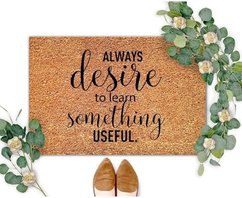 Always Desire to Learn Something Useful Doormat Door Mats Christian Quote Rustic Weather Resistant Non Slip Mat for Front Door High Traffic Areas 18x30 inch