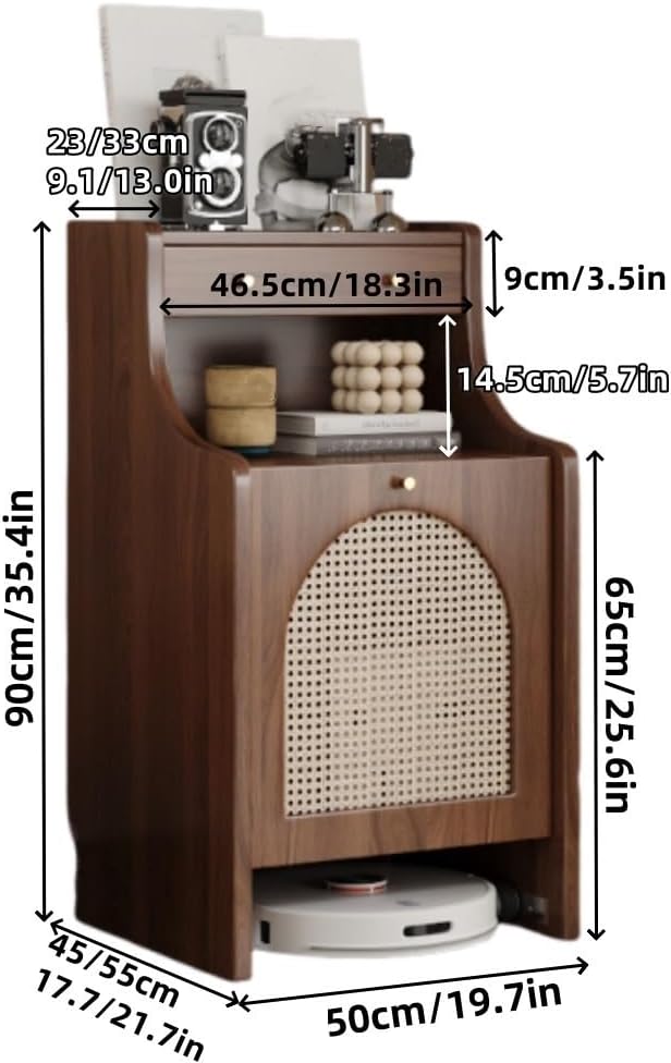 Sweeper Robot Vacuum Cleaner Storage Cabinet, Hidden Entryway or Living Room Cabinet with Doors, Sofa Sideboard Adaptable for Living Room, Entryway or Balcony(White,45cm/17.7in)