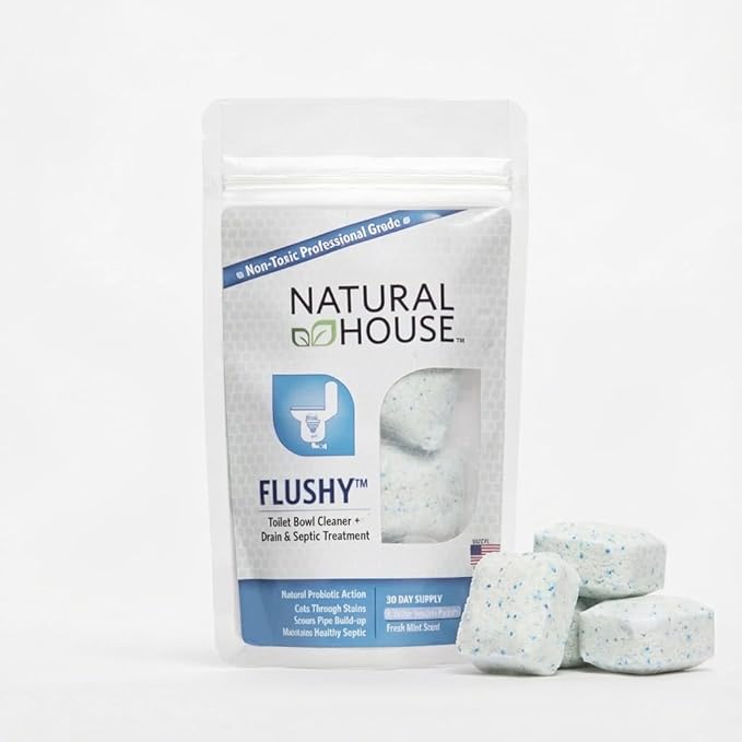 Natural House Flushy - Probiotic Toilet Bowl Cleaner Pods - Septic Safe - Removes Hard Water Stains - Fresh Mint Scent - 20 Pack