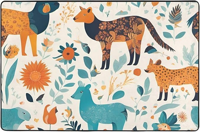 Cute Floral Animal Pattern Print Indoor Doormat Entryway Door Mat, Accent Throw Rug for Bedroom Kitchen Entryway Bathroom Carpet 24in *36in