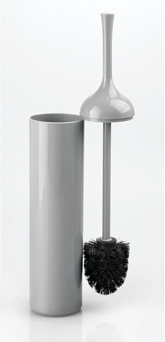 mDesign Extra Slim Compact Plastic Freestanding Toilet Bowl Brush and Holder for Bathroom Storage and Organization - Sturdy, Deep Cleaning, Covered Brush - Gray