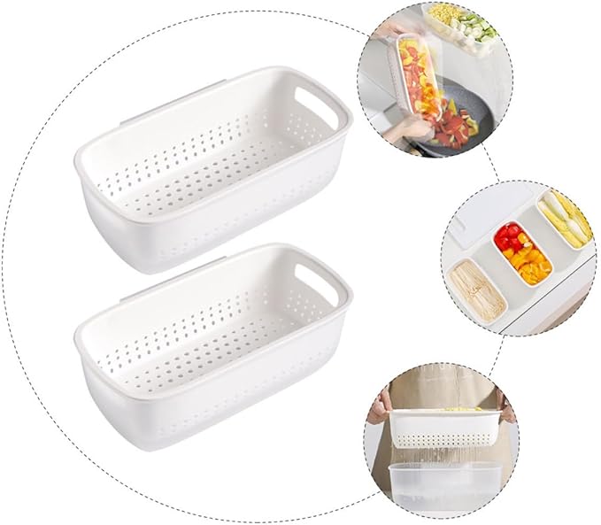 2pcs Plastic Food Strainers Drain Basket Set, Thickened Square Hanging Fruit and Vegetable Washing Colanders, Kitchen Multifunctional Filter Basket for Fruit Draining and Vegetable