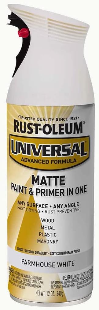 Rust-Oleum 376725 Universal All Surface Spray Paint, 12 oz, Matte Farmhouse White