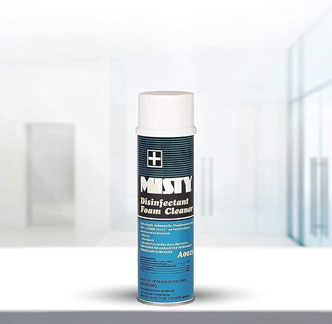 MISTY Disinfectant Foam Spray - 19 oz (Case of 12) - 1001907 - Kills Staph, Salmonella, Pseudomonas and HIV-1 (AIDS virus)* on hard surfaces when used as directed