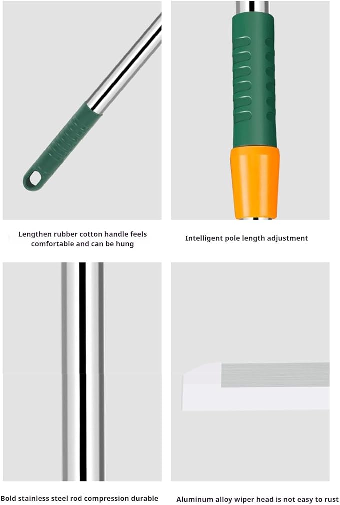 Generic Multifunction Floor Broom,Household Silicone Wiper Floor Squeegee Perfect for Kitchen Shower Tile Pet Hair,Long Handle Anti-Static Household (M), Medium, Green