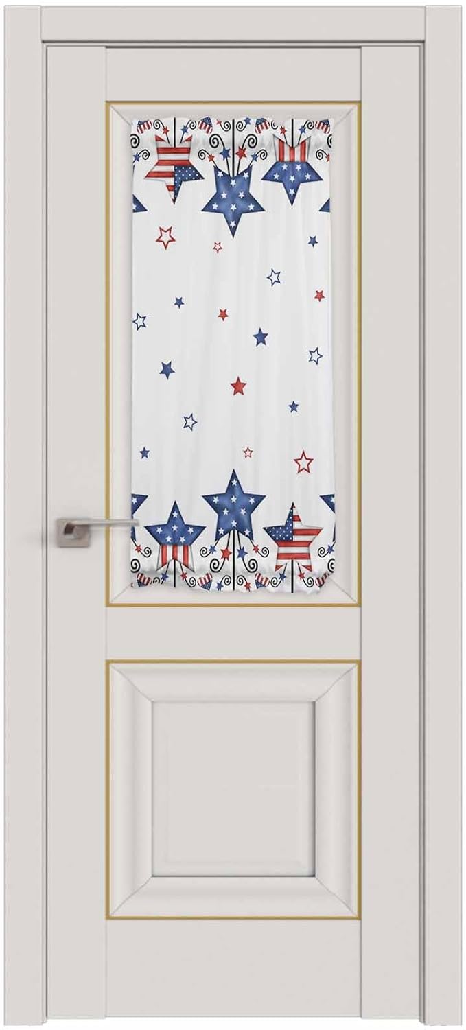 French Door Curtain Panel for Front Door, 4th of July Red Blue Stars American Flag Theme Slidelight Door Curtains with Tieback Light Filtering Privacy Panels for Doorway Entryway 25"x 40"
