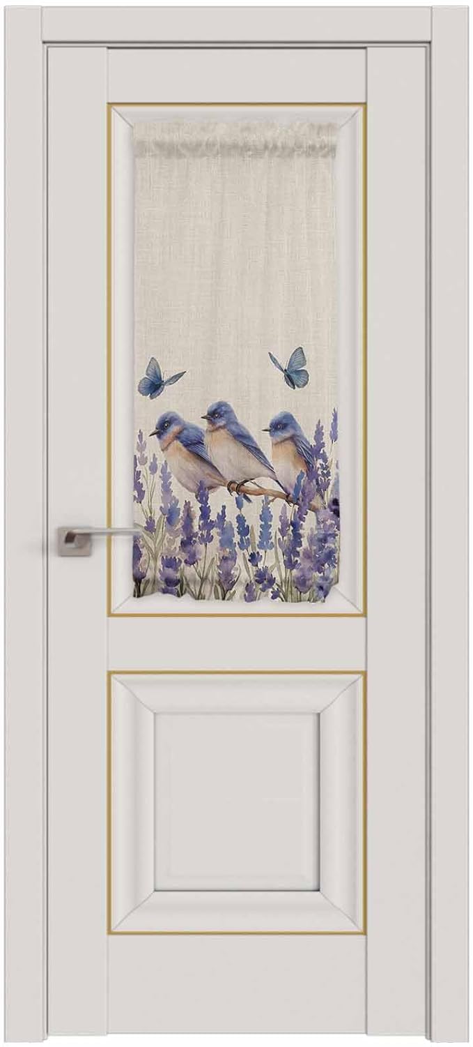 French Door Curtain Panel for Front Door, Blue Purple Bird Flower Floral Butterfly Vintage Slidelight Door Curtains with Tieback Light Filtering Privacy Panels for Doorway Entryway 25"x 40"