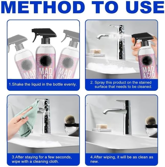Acid Glass Cleaner, Water Spot Remover, Shower Cleaner, Heavy-Duty Wheel Cleaner For Bathroom, Car, Furniture, Easily Remove Hard Water Spots from Windows (1, 1pcs*8oz)