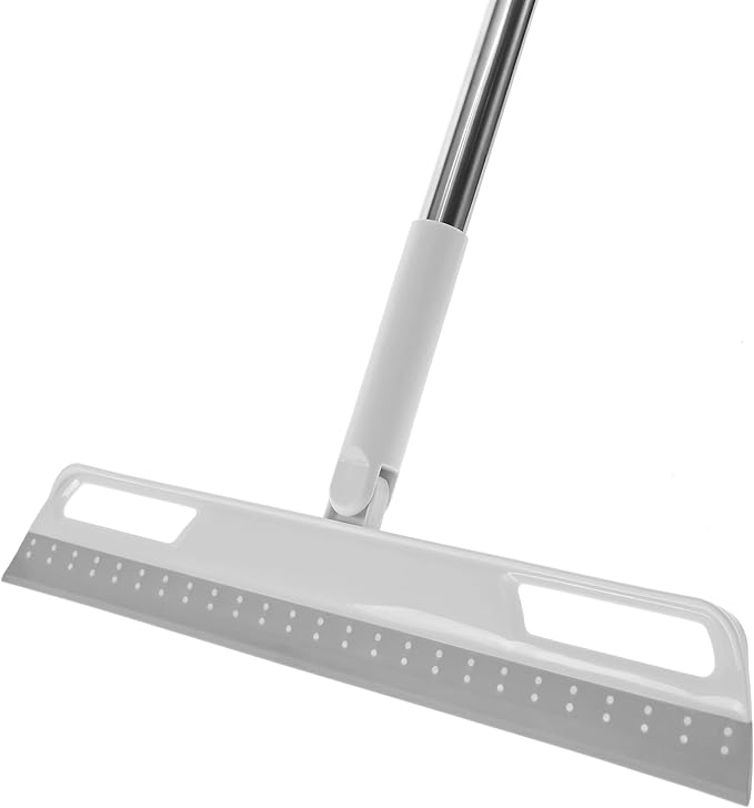 Multifunction Rubber Air Broom, Silicone Floor Squeegee with 56" Long Handle, Rubber Sweeper, Air Broom for Floor Bathroom Kitchen Shower Tile Pet Hair Fur Marble Glass Water Window Foam Clean (Grey)