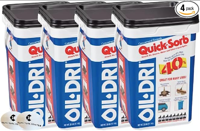 4 Pack Oil Dri Quick-Sorb Granular Clay Loose Absorbent, 2 Gallon Volume Absorbed per Package, 20 lb Weight Pail, Not Scented For Acids, Grease, Ink, Oil, Other Liquid Spills, Paints With Stickers