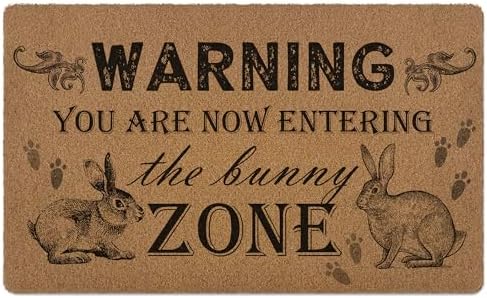 Funny Bunny Easter Door Mat Rabbit Welcome Front Door Mat Indoor Outdoor Entrance Rustic Warning You are Now Entering The Bunny Zone Artificial Doormat Rugs for Bunny Lovers Entry 18x30 inch