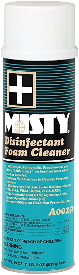 MISTY Disinfectant Foam Spray - 19 oz (Case of 12) - 1001907 - Kills Staph, Salmonella, Pseudomonas and HIV-1 (AIDS virus)* on hard surfaces when used as directed