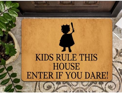 Funny Welcome Doormat Kids Rule This House Enter if You Dare! Doormats for Entrance Doormat Personalized Non Slip Rubber Mat for Front Door Mats Novelty Gift Kitchen Rugs and Mats 20x32 inch