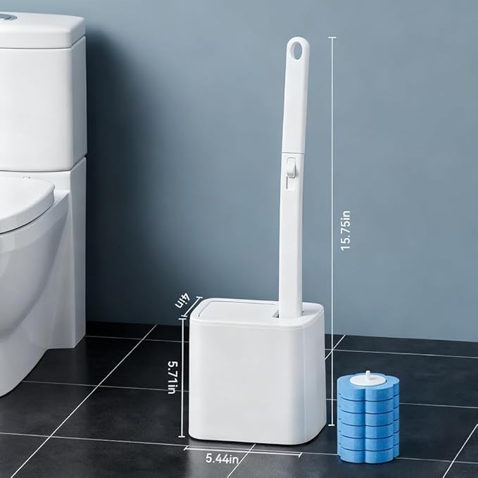 Disposable Toilet Brush Set with Holder, Angled Cleaning Wand with 24 Refill Heads, Wall-Mounted Hygienic Toilet Cleaner (Ocean, Lemon, Lavender Scents)