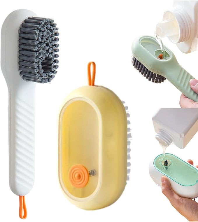 2025 New Shoe Cleaning Brush, 2PCS Laundry Brush Shoe Brush Liquid Shoe Brush, Household Cleaning Clothes Shoes Brush with Liquid Box for Washing Clothes Shoes (White+Yellow)