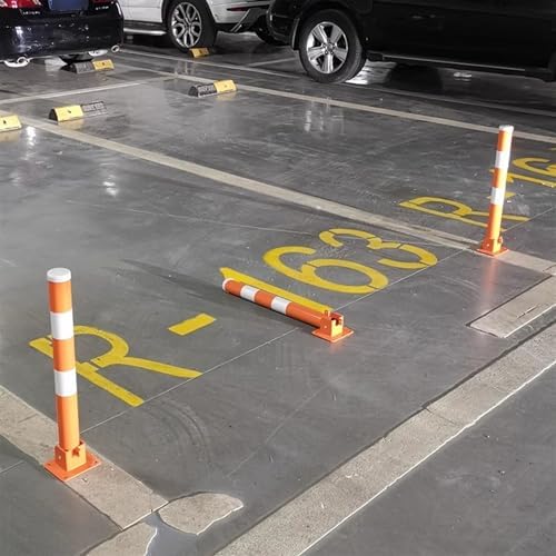 Lightweight Driveway Barrier with Warning Stripes, Flexible Parking Spot Protector Safety Bollard with Locking Mechanism, High-Visibility Parking Post for Night-time Safety