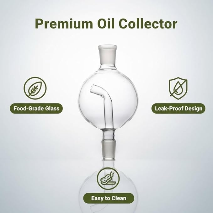 High borosilicate Kitchen Grease Trap, Round Spherical Oil Filter Bottle with Built-In Spout, Clear