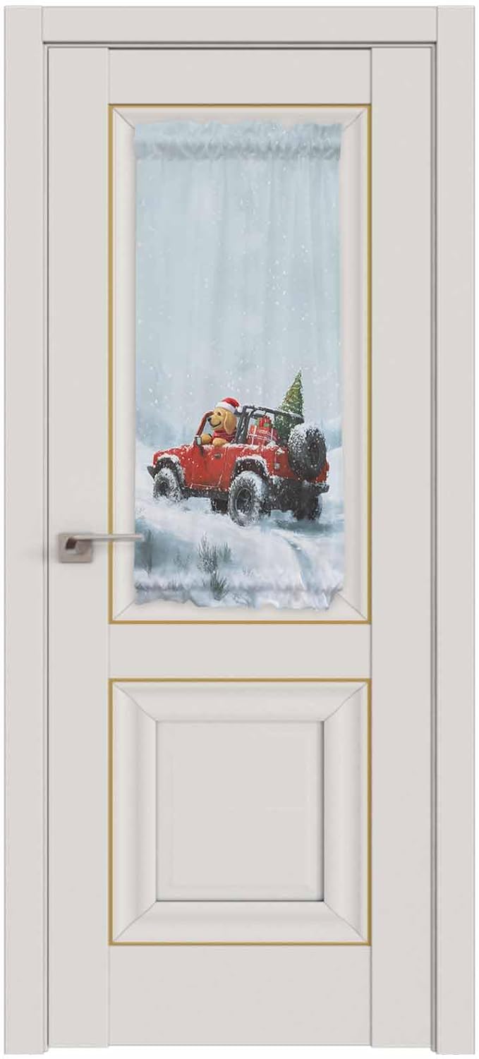 Christmas French Door Curtain Panel for Front Door, Merry Christmas Tree Red Truck Dog Winter Snow Slidelight Door Curtains with Tieback Light Filtering Privacy Panels for Doorway Entryway 25"x 40"