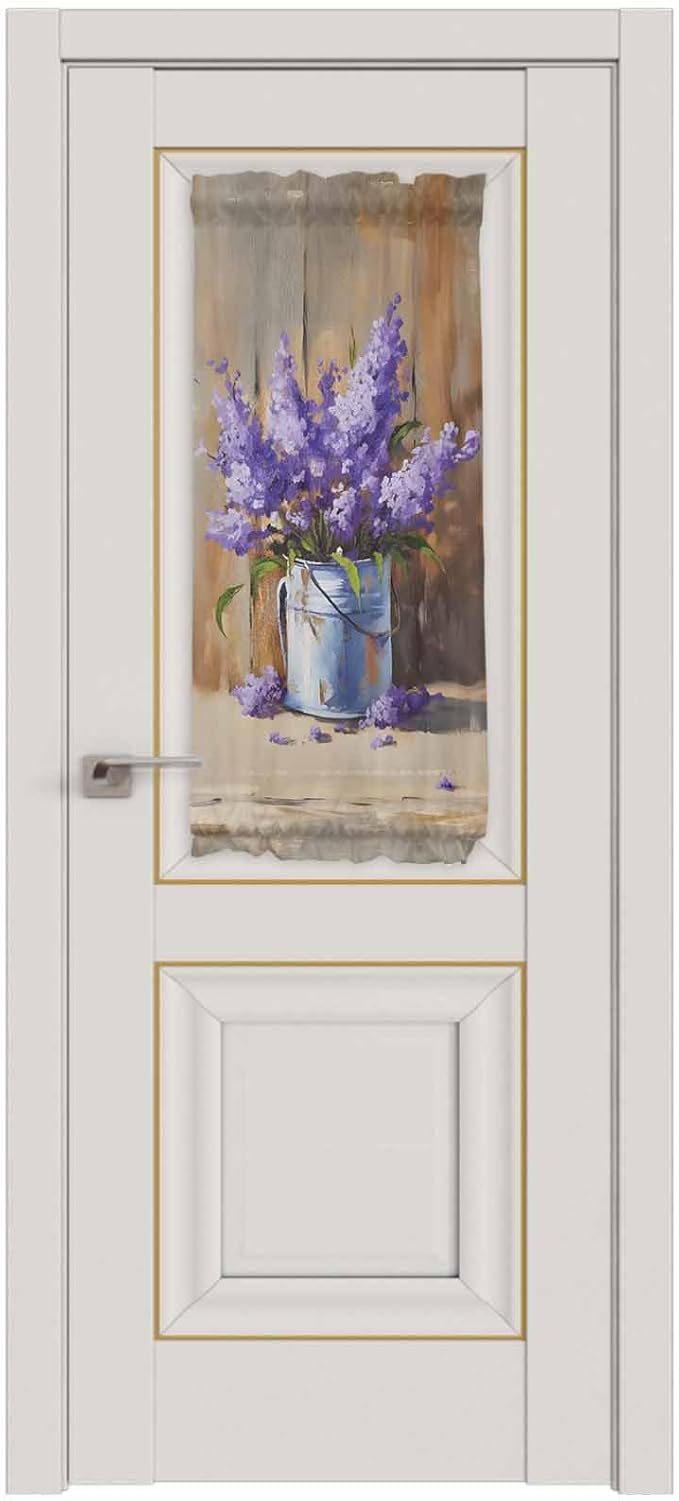 French Door Curtain Panel for Front Door, Lavender Wood Fence Oil Painting Country Slidelight Door Curtains with Tieback Light Filtering Privacy Panels for Doorway Entryway 25"x 40"