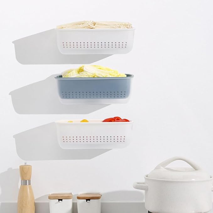 2pcs Plastic Food Strainers Drain Basket Set, Thickened Square Hanging Fruit and Vegetable Washing Colanders, Kitchen Multifunctional Filter Basket for Fruit Draining and Vegetable