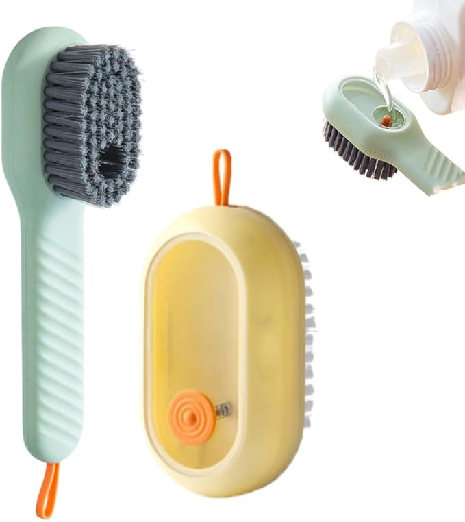 2025 New Shoe Cleaning Brush, 2PCS Laundry Brush Shoe Brush Liquid Shoe Brush, Household Cleaning Clothes Shoes Brush with Liquid Box for Washing Clothes Shoes (Green+Yellow)