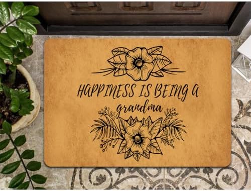Funny Welcome Doormat Happiness is Being A Grandma Doormats for Entrance Way Indoor Personalized Non Slip Rubber Mat for Front Door Novelty Gift Mats Kitchen Rugs and Mats 20x32 inch