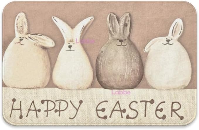 Happy Easter Bunny Door Mat Welcome Mats Non-Slip Dust Floor Rug for Kitchen Bedroom Bath Room Front Hall Lawn 18x30 inch