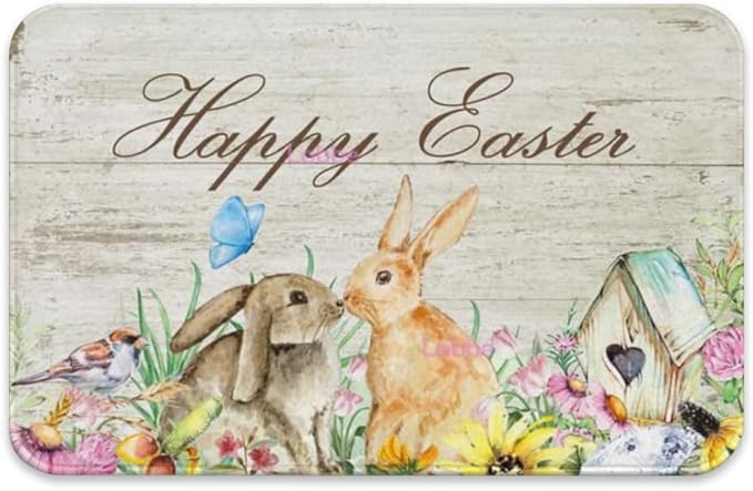 Happy Easter Bunny Doormat Non-Slip Dust Floor Seasonal Spring Summer Mats Best Gifts for Parents Family Classmate 20x32Inch