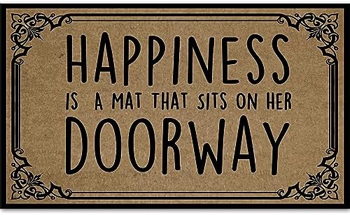 Non Slip Door Rugs for Entryway Indoor Outdoor Non Slip Happiness is a Mat that Sits on Her Doorway Doormats for Entrance Way Outdoors Welcome Mats for Front Door 20x32 inch