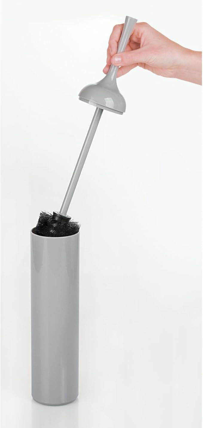 mDesign Extra Slim Compact Plastic Freestanding Toilet Bowl Brush and Holder for Bathroom Storage and Organization - Sturdy, Deep Cleaning, Covered Brush - Gray