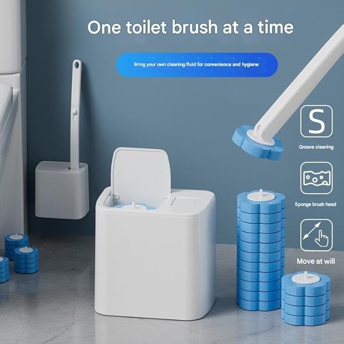 Disposable Toilet Cleaning Tool, with 18 Disinfecting Heads Included Holder & Refills,for Modern Bathrooms, Quick Cleaning for Toilet Bowl, Sink(White36)