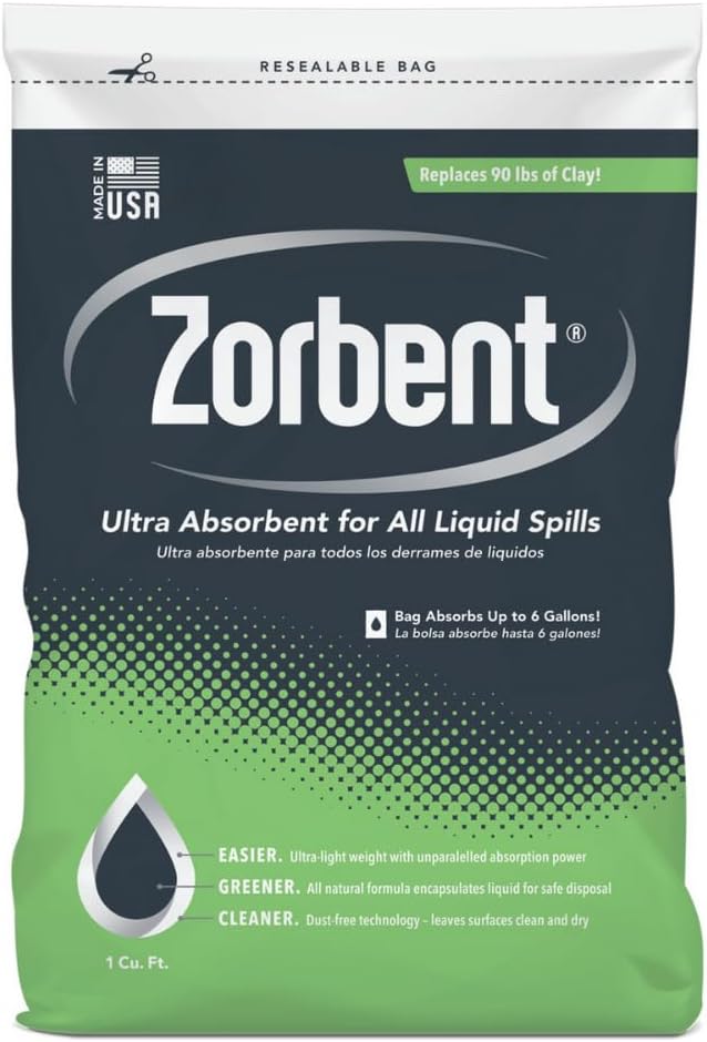 Zorbent Oil Spill Absorbent | 30 Quart Bag Absorbs up to 6 Gallons of Liquid. Replaces 90 lbs of Clay. Non-Toxic, Low-Dust, with Cleaning Agent. For Fast Industrial Spill Cleanup