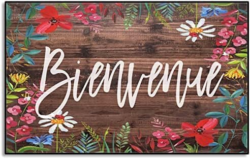 Bienvenue Doormat Bath Mat Welcome Door Mats Non Slip Dust Floor Rug for Kitchen Front Hall Lawn 18x30 inch