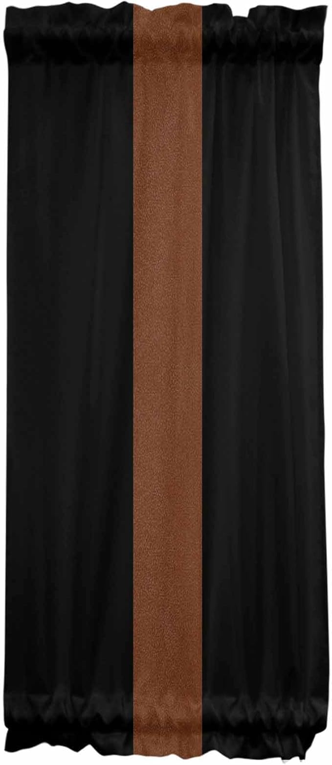 French Door Curtain Panel for Front Door, Boho Farmhouse Leather Texture Brown Dark Blue Slidelight Door Curtains with Tieback Light Filtering Privacy Panels for Doorway Entryway 25"x 40"