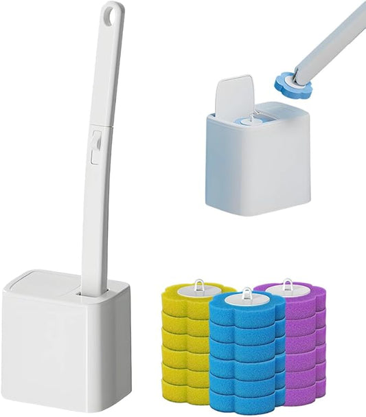 Disposable Toilet Brush, 2026 New Toilet Cleaning Supplies, Wall Mounted Toilet Bowl Cleaner Brush, Toilet Brush Holder, Toilet Bowl Brush and Holder Set (Wihte + 18pcs Brush Heads)