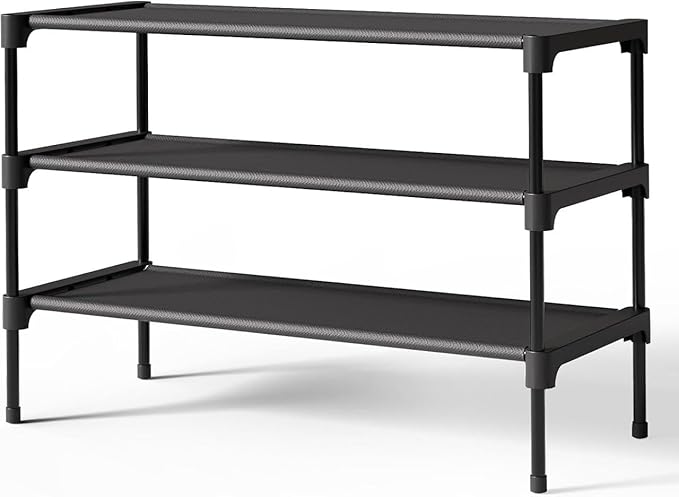 Shoe Rack Bundle with Shoe Brush & Shoe Horn - Space Saving, Shoe Organizer for Closet & Entryway - Durable Shoe Storage Rack
