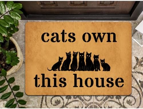 Funny Welcome Doormat Cats Own This House Doormats for Entrance Colorful Doormat Personalized Non Slip Rubber Mat for Front Door Gift Mats Kitchen Rugs and Mats 18x30 inch
