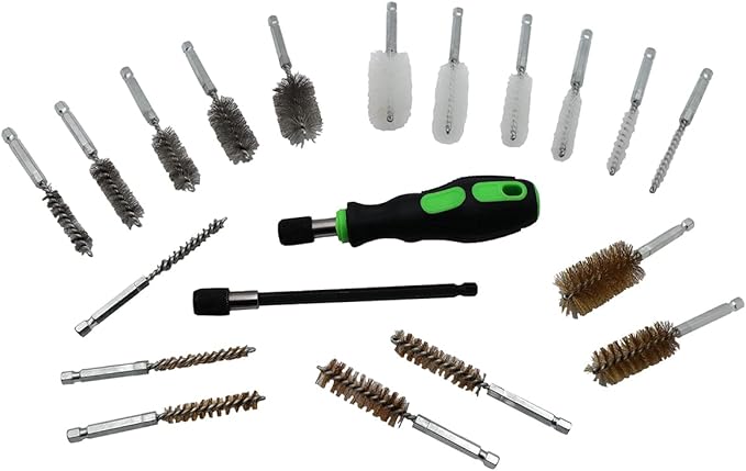 Grip 20 pc Gunsmithing Wire Brush Set - Pipe Preparation - Automotive Parts Cleaning - Nylon, Steel, Brass Brushes - Hard to Reach Areas - Home, Garage, Workshop