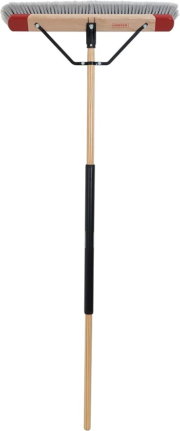 Harper 24 Inch Indoor Push Broom, Premium Heavy Duty Smooth-Surface Floor Cleaning with Flagged Bristles, Home and Garage Sweeping, Gray