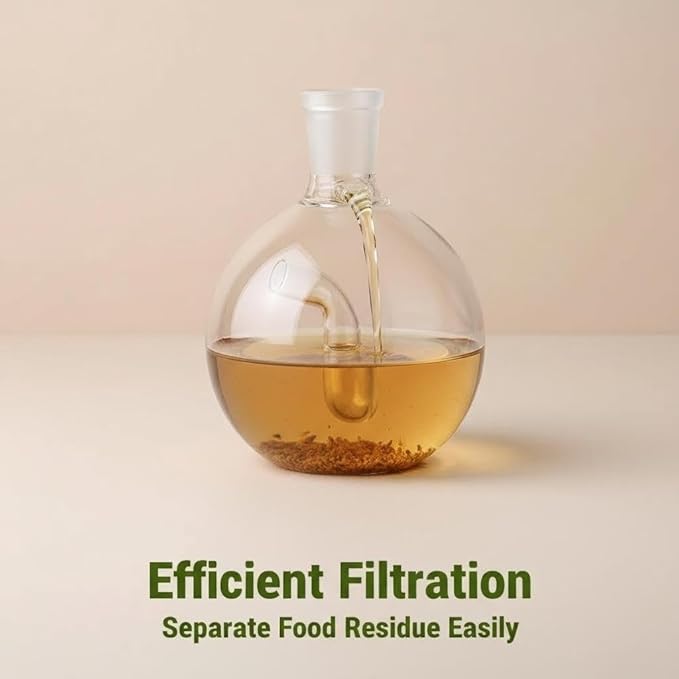 High borosilicate Kitchen Grease Trap, Round Spherical Oil Filter Bottle with Built-In Spout, Clear
