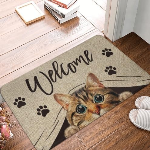 Welcome Big Round Eyes Cat Family Home Decorative Welcome Doormat Indoor Outdoor No Slip Mat Funny Doormat Housewarming Gifts Mat 18x30 inch