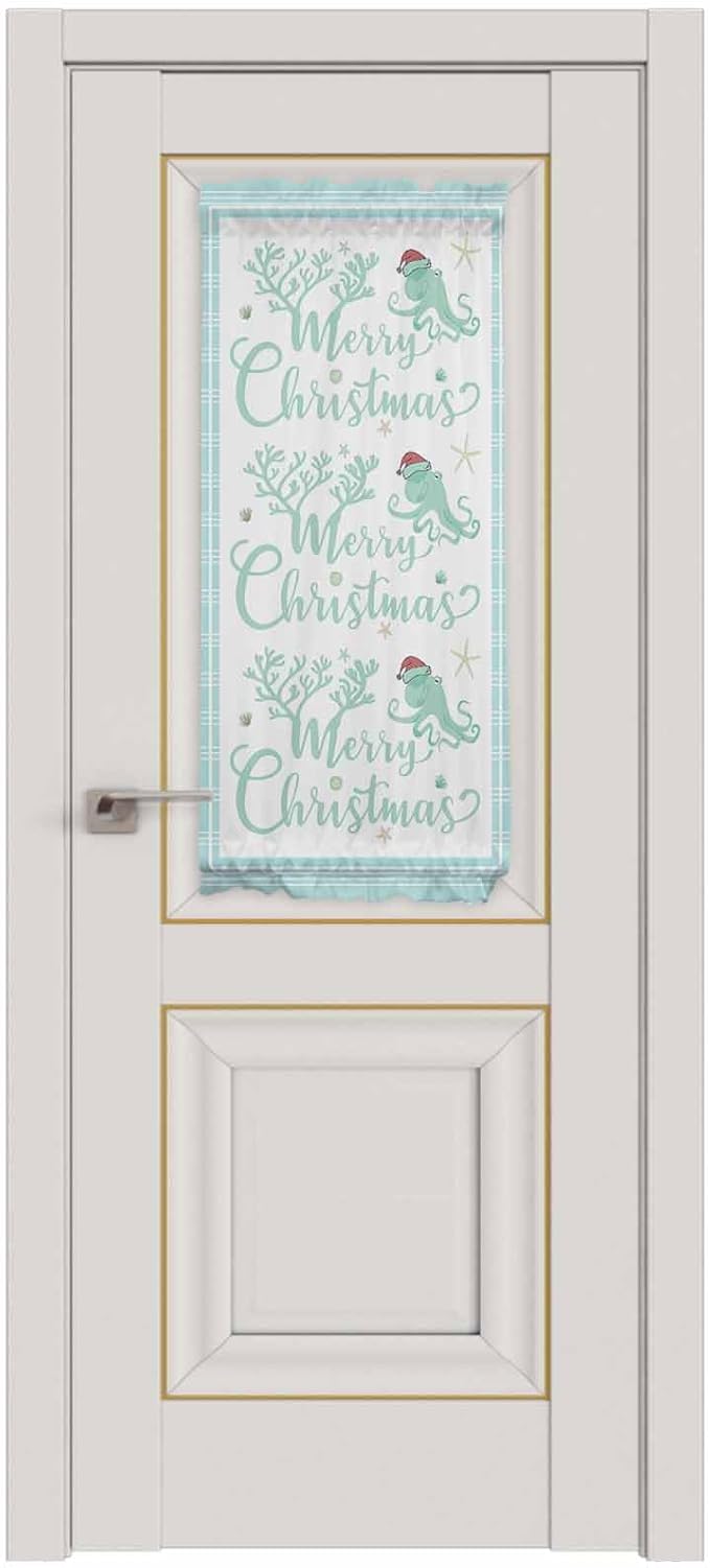 Christmas French Door Curtain Panel for Front Door, Light Blue Starfish Marine Life Merry Christmas Slidelight Door Curtains with Tieback Light Filtering Privacy Panels for Doorway Entryway 25"x 40"