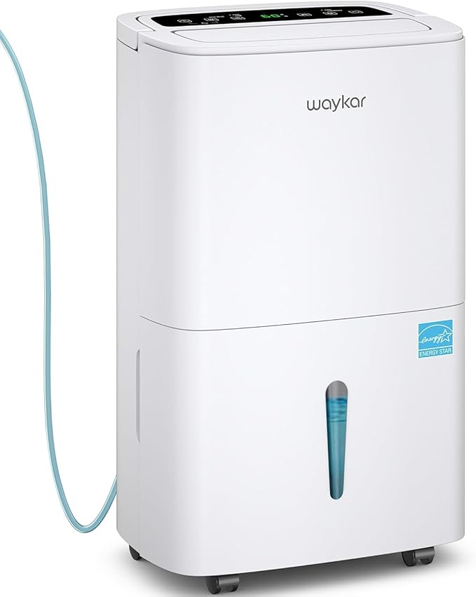Waykar 150 Pints 2025 Energy Star Dehumidifier with Pump for Spaces up to 7,000 Sq. Ft at Commercial and Industrial Large Room, Warehouse, Home, Basement, with Drain Hose, Auto Defrost, Self-Drying