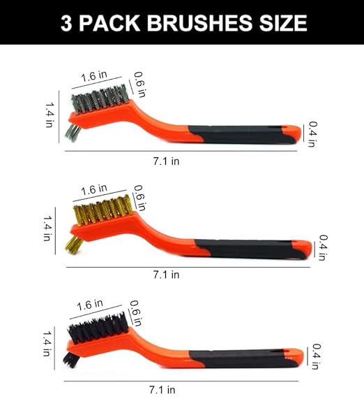 Rust Remover 3 Pack Small Wire Brush, Brass Wire Brushes for Cleaning, Rust Remover Tool for Metal (Brass, Steel, Nylon)