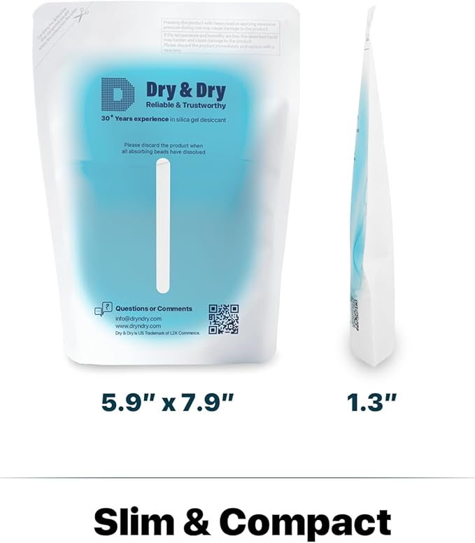 Dry & Dry 60 Packs Hybrid Moisture Absorbers to Control Excess Moisture for Basements, Closets, Bathrooms, Laundry Rooms - Moisture Absorbers, Standing or Hanging Moisture Absorbers
