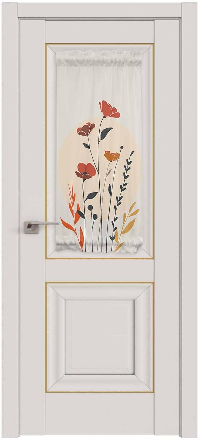 French Door Curtain Panel for Front Door, Orange Floral Flower Slidelight Door Curtains with Tieback Light Filtering Privacy Panels for Doorway Entryway 25"x 40"