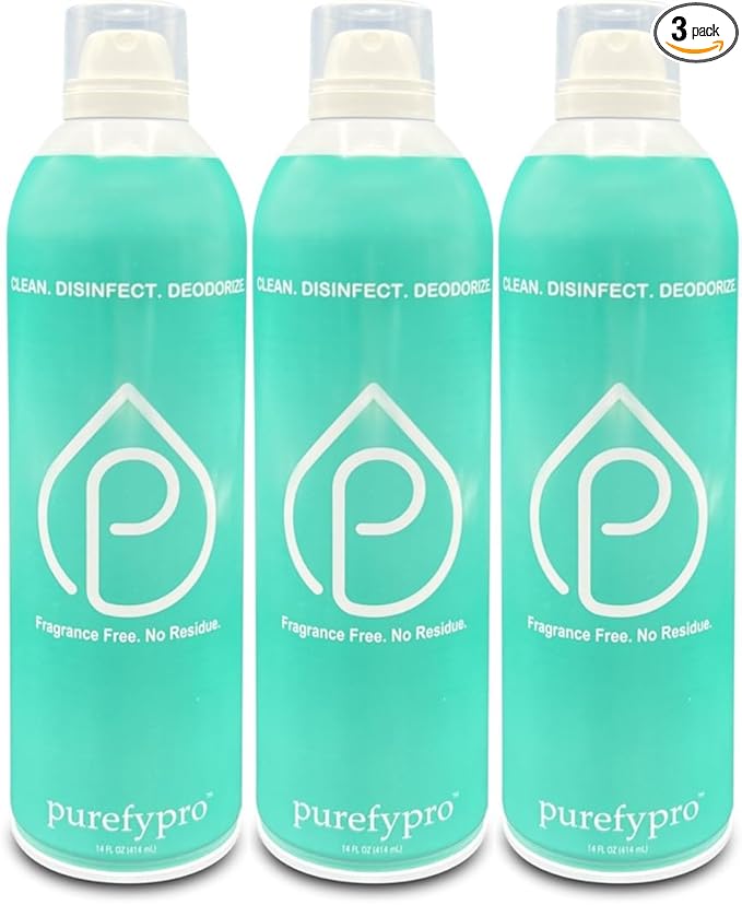 Purefypro Disinfectant Airesol Spray (14oz, 3 Pack) Kills 99.9999% Norovirus, HIV, Hepatitis, Flu, Monkeypox Viruses and MRSA, VRE, Fungi. No Rinse, No Residue. Suitable for All Surfaces.