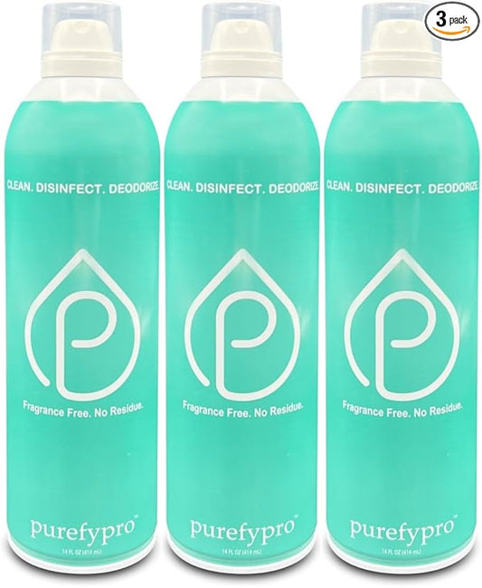 Purefypro Disinfectant Airesol Spray (14oz, 3 Pack) Kills 99.9999% Norovirus, HIV, Hepatitis, Flu, Monkeypox Viruses and MRSA, VRE, Fungi. No Rinse, No Residue. Suitable for All Surfaces.