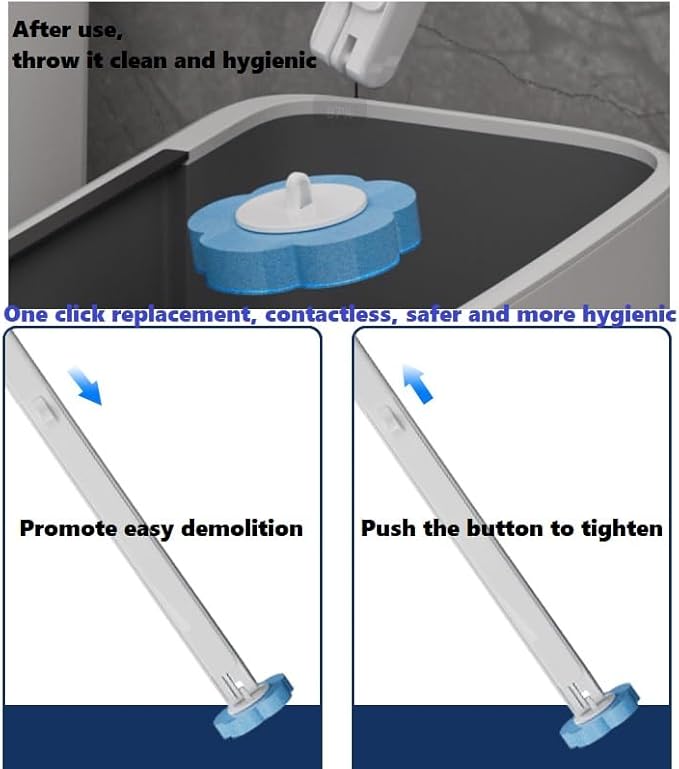 Disposable Toilet Brush with 6 Cleaning Sponge Heads Wall Mounted Bracket Disposable Toilet Bowl Cleaner Wand